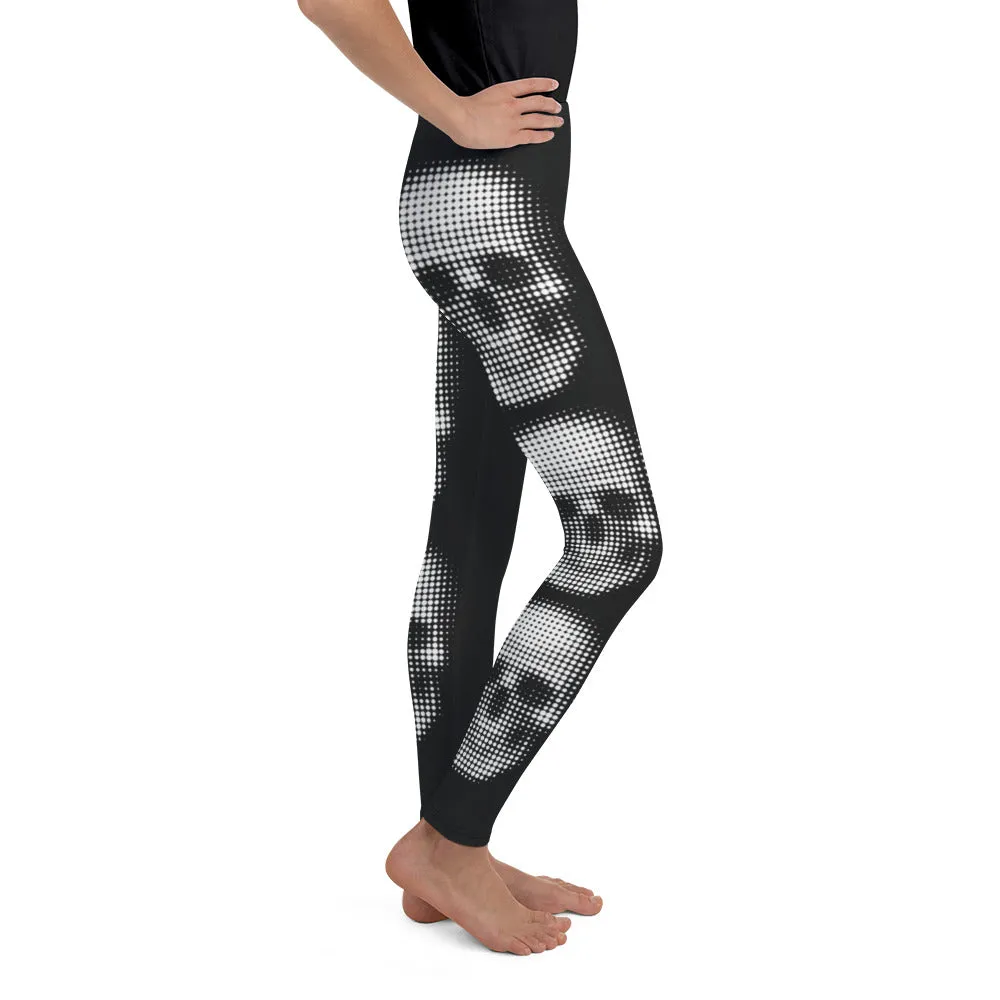 Charcoal Halftone Skull Youth Leggings