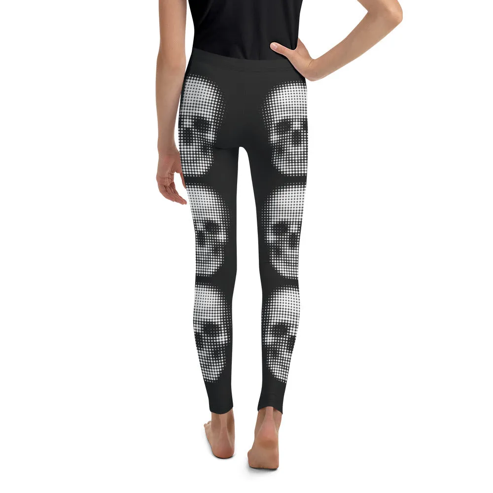 Charcoal Halftone Skull Youth Leggings