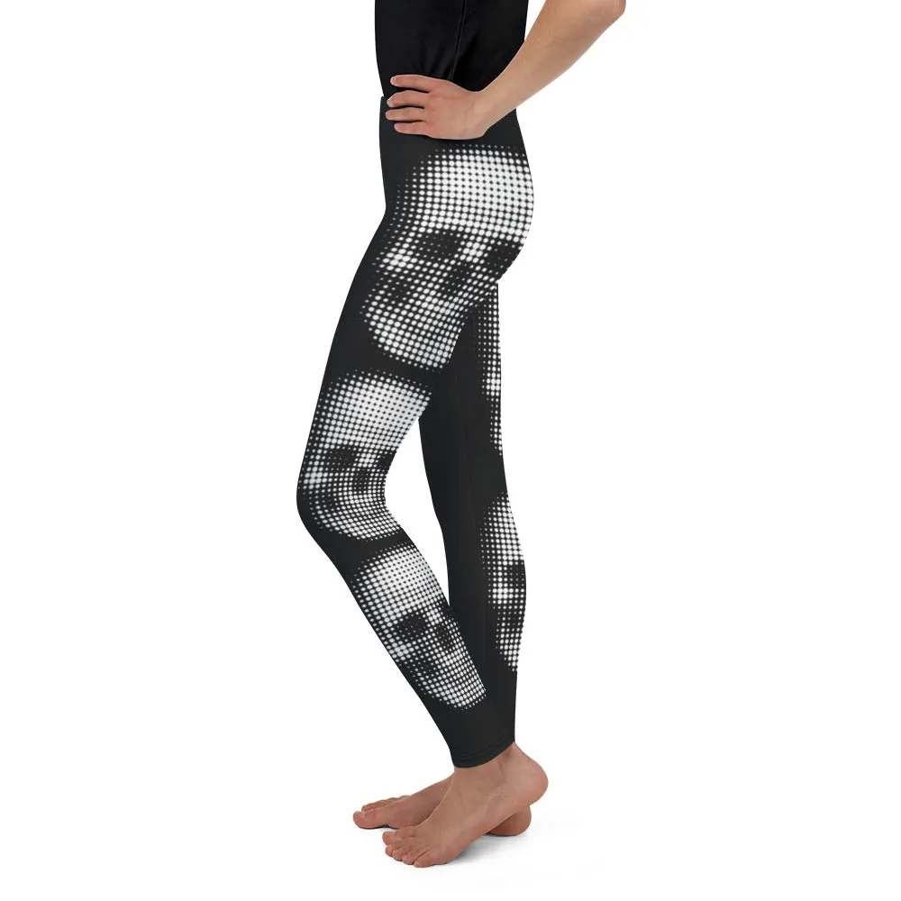 Charcoal Halftone Skull Youth Leggings