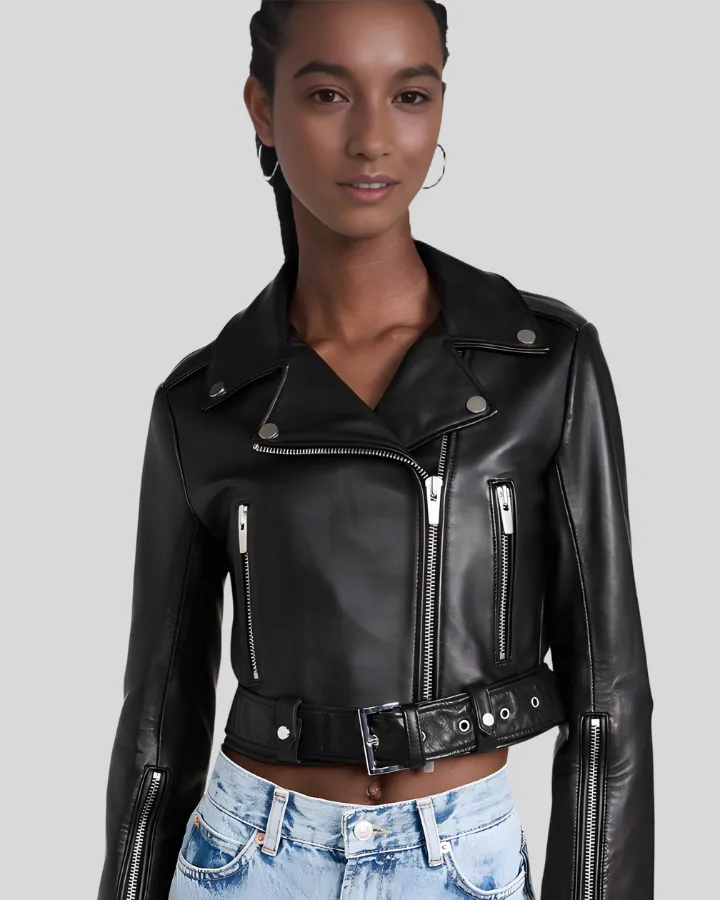 Chic Urbanite Cropped Black Leather Moto Jacket