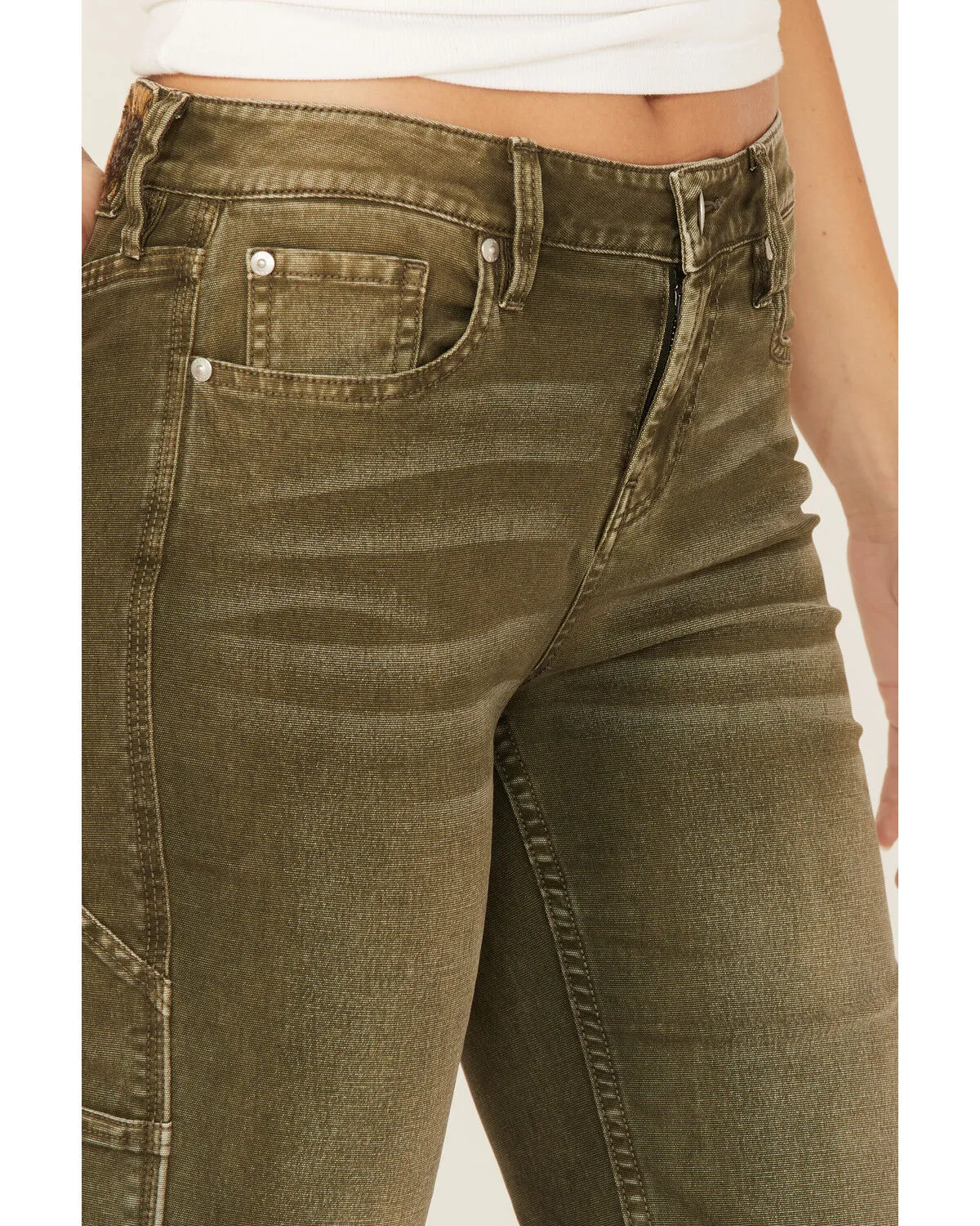 Cleo + Wolf Women's High Rise Cargo Straight Jeans