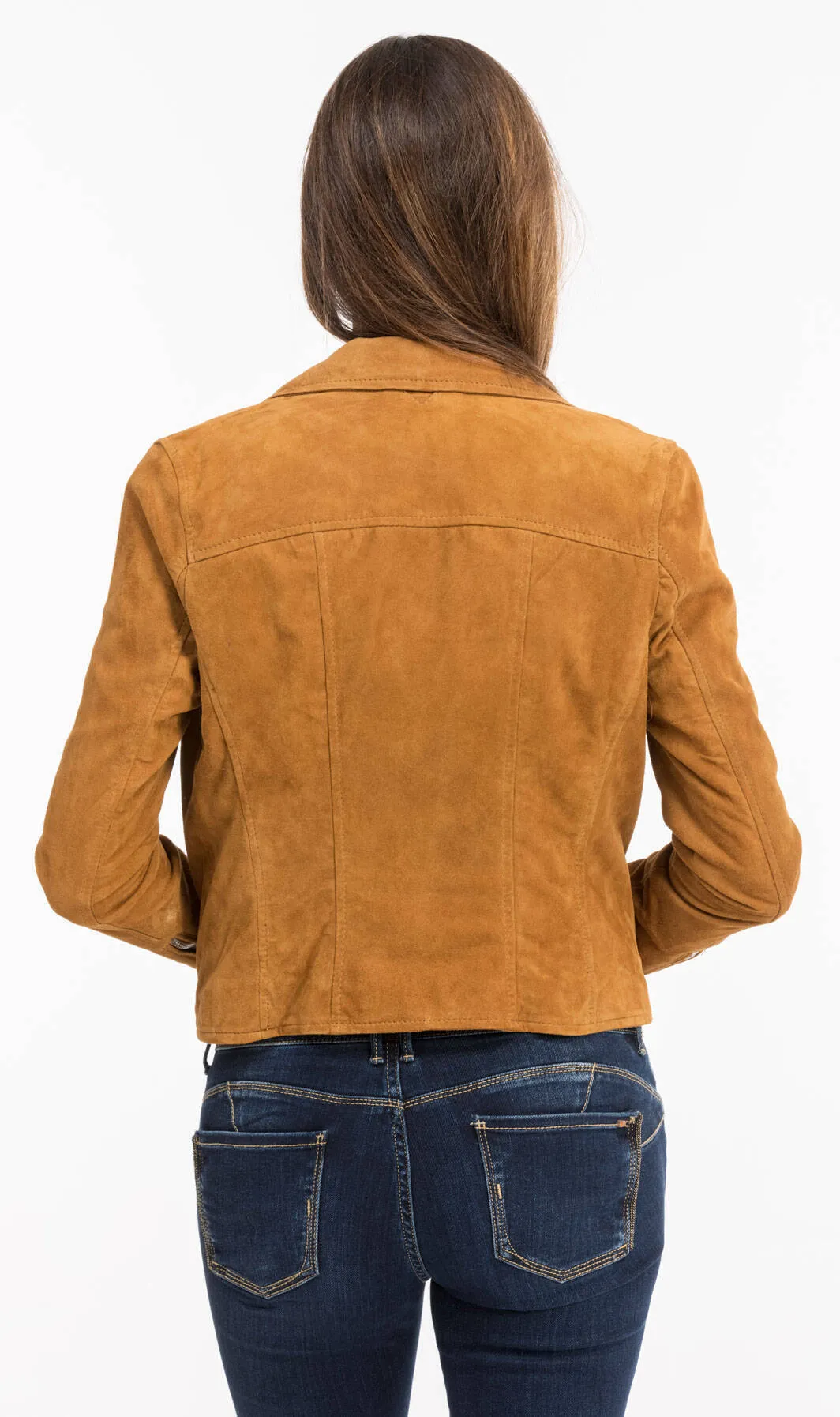 Cognac biker style leather jacket for women 101577