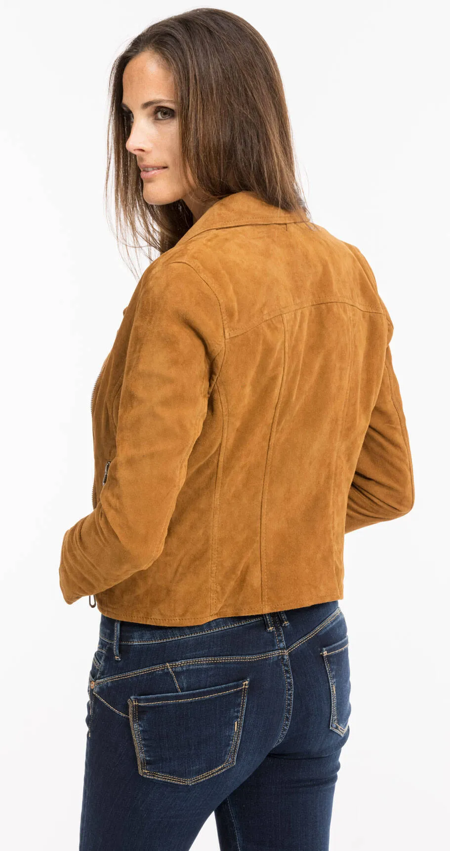 Cognac biker style leather jacket for women 101577