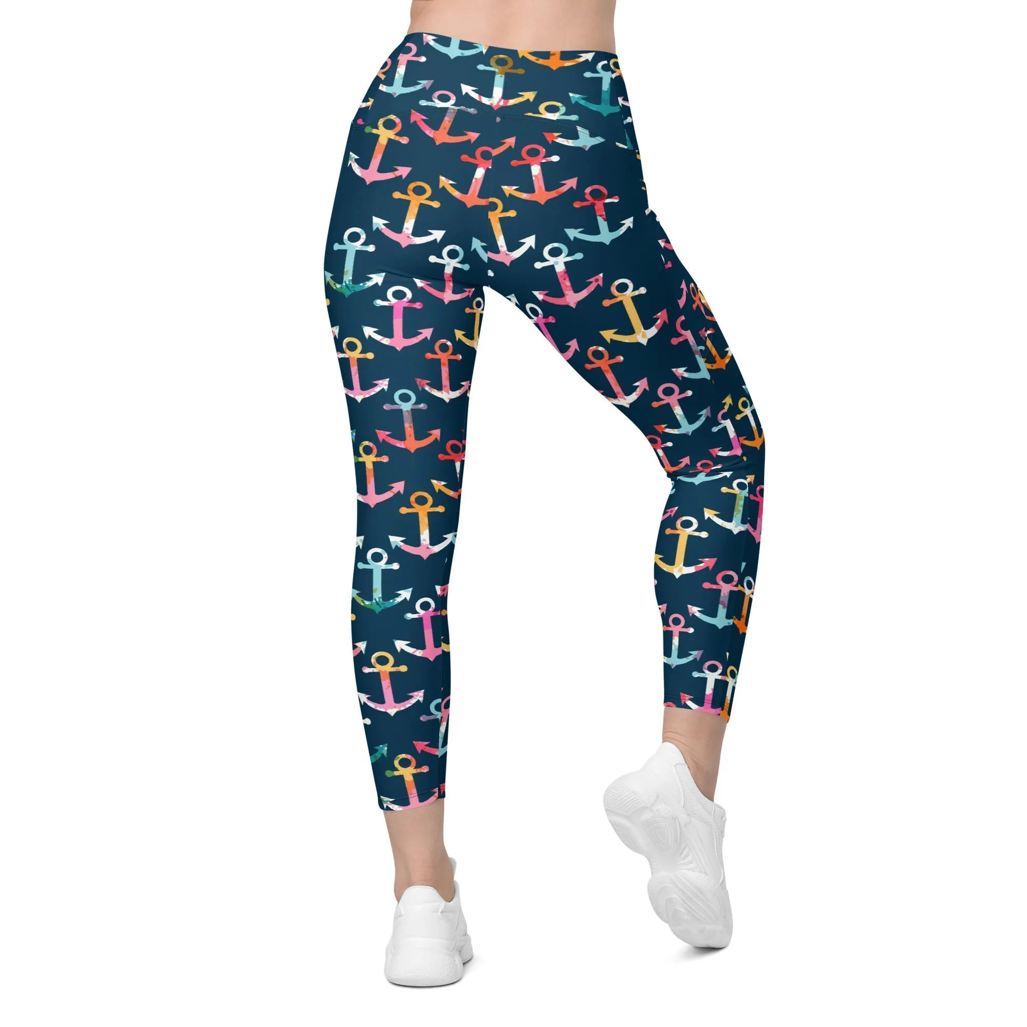 Colorful Anchor Crossover Leggings With Pockets