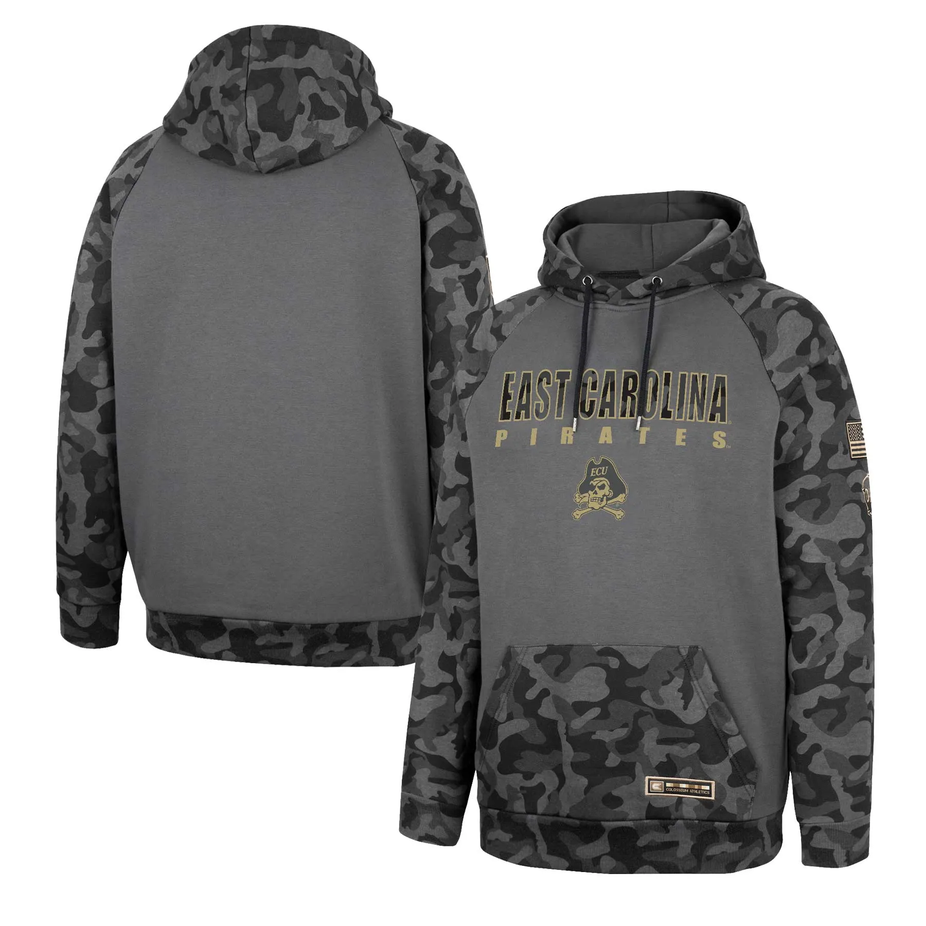 Colosseum ECU Pirates Charcoal OHT Military Appreciation Camo Stack Raglan Pullover Hoodie