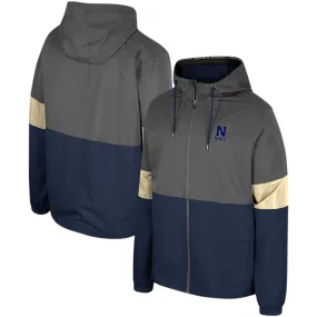 Colosseum Navy Midshipmen Charcoal Miles Full-Zip Hoodie Jacket