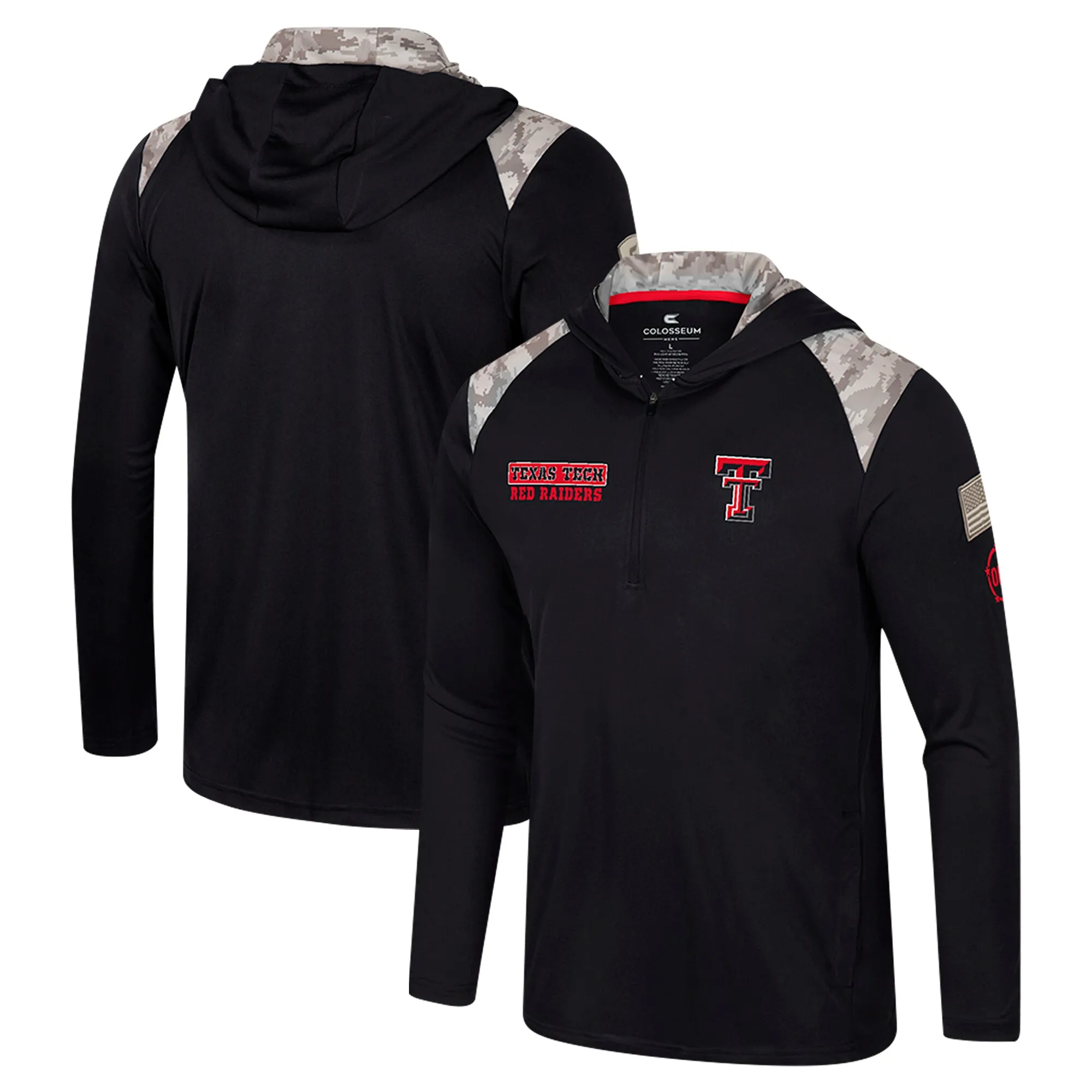 Colosseum Texas Tech Red Raiders Black OHT Military Appreciation Quarter-Zip Hoodie Jacket