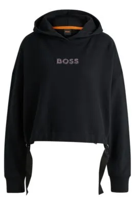 Cotton-terry hoodie with crystal-studded logo