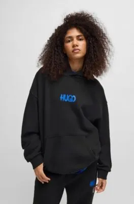 Cotton-terry hoodie with Happy HUGO logo on back