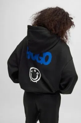 Cotton-terry hoodie with Happy HUGO logo on back