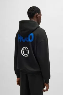 Cotton-terry hoodie with Happy HUGO logo on back