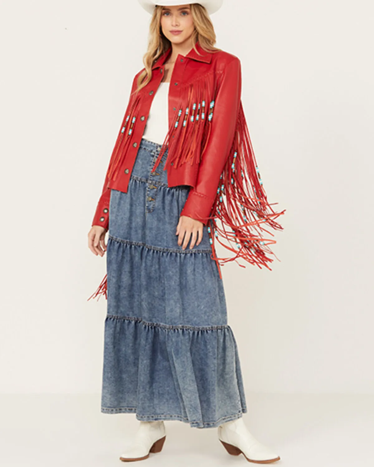 Cripple Creek Women's Leather Beaded Fringe Jacket