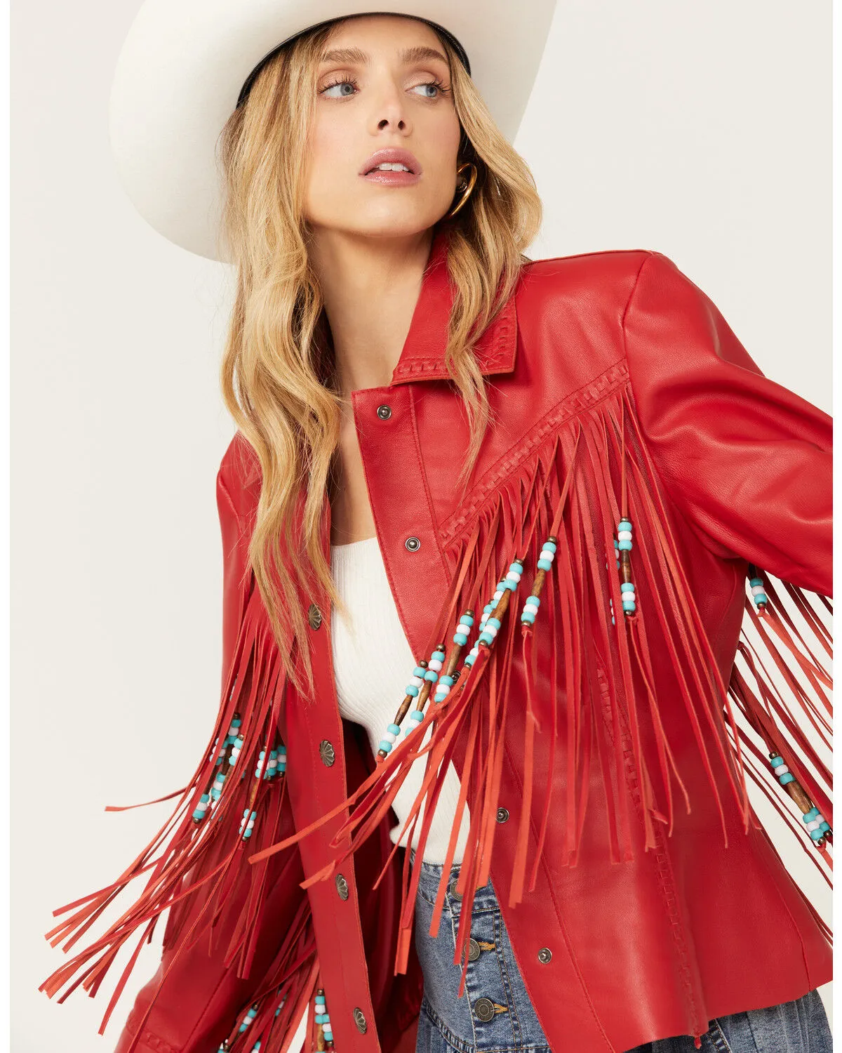 Cripple Creek Women's Leather Beaded Fringe Jacket