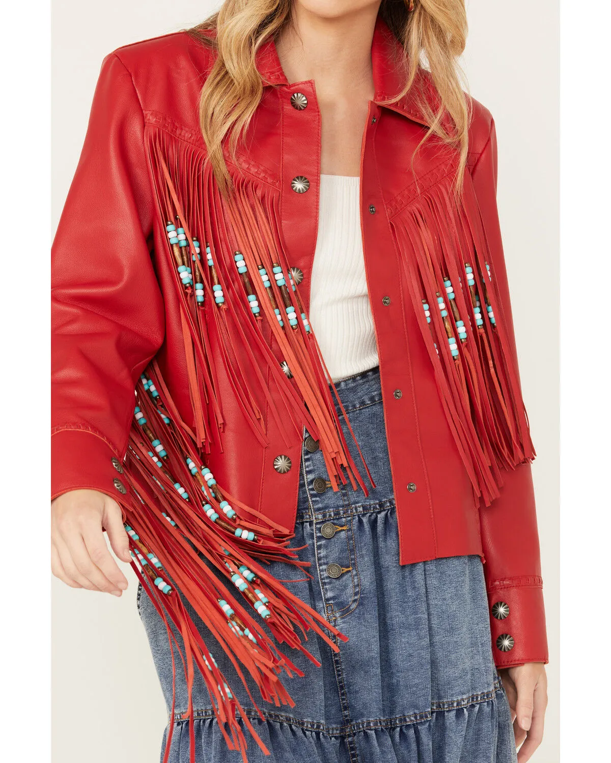 Cripple Creek Women's Leather Beaded Fringe Jacket