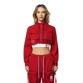 Cropped Utility Full Zip Jacket - True Red