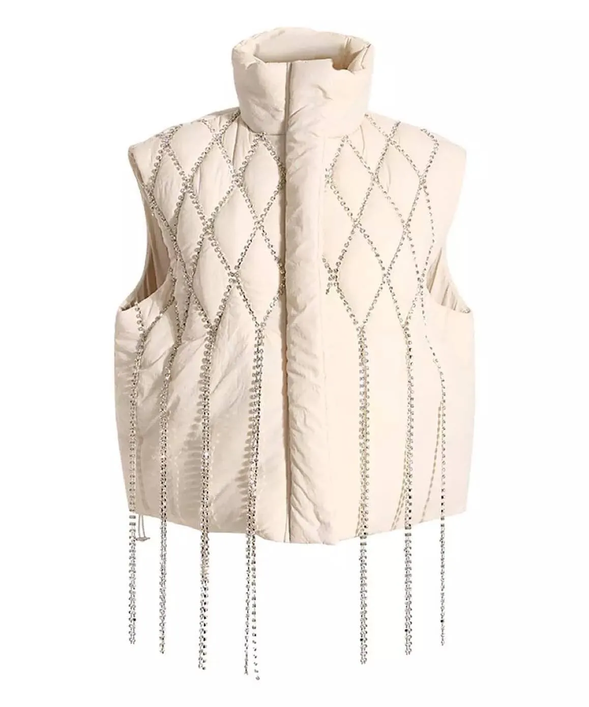 Crystallized Loose Sleeveless Waistcoat In Beige