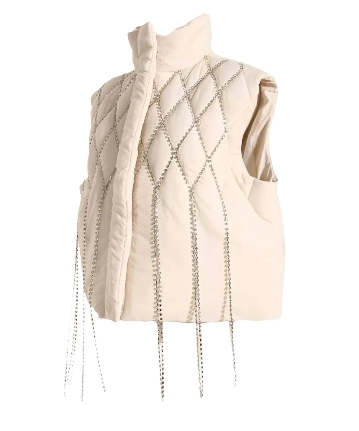 Crystallized Loose Sleeveless Waistcoat In Beige