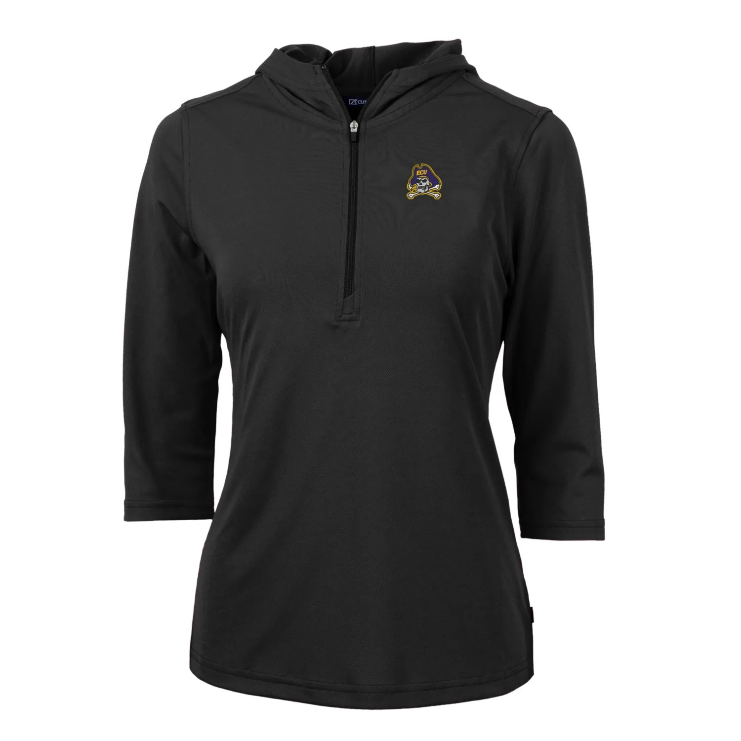 Cutter & Buck ECU Pirates Women's Black Virtue Eco Pique Half-Zip 3/4 Sleeve Pullover Hoodie