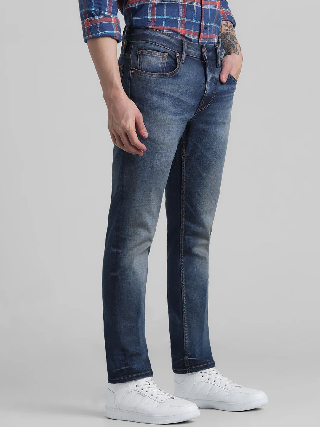 Dark Blue Low Rise Washed Slim Fit Jeans