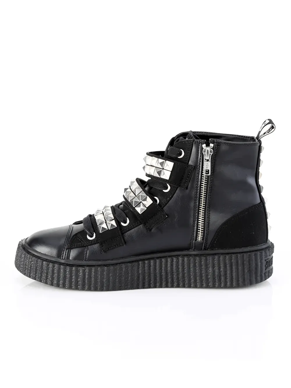 DEMONIA Studded High-Top Creeper Sneakers with Buckles