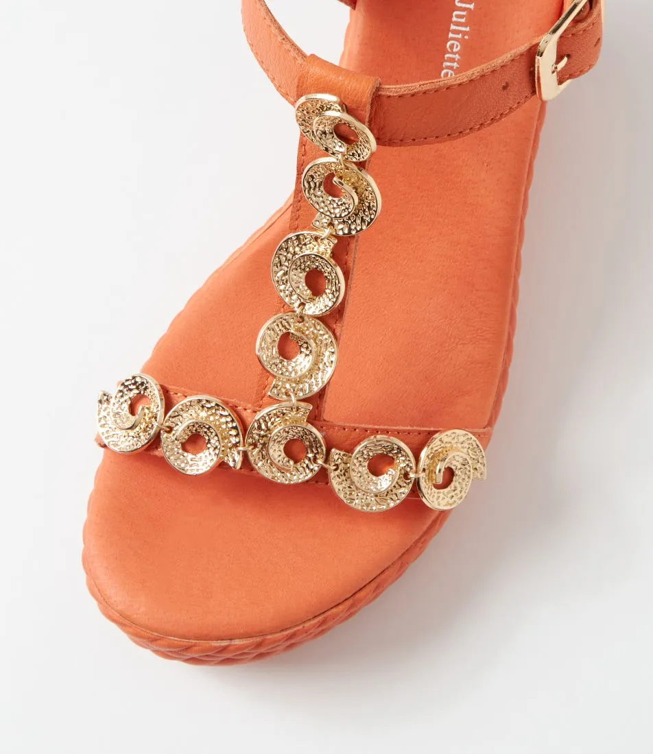 DJANGO & JULIETTE Evry Bright Orange Gold Leather Sandals