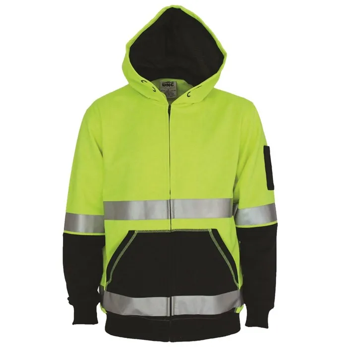 DNC HiVis 2 Tone Full Zip Super Fleecy Hoodie with CSR R/Tape 300gsm