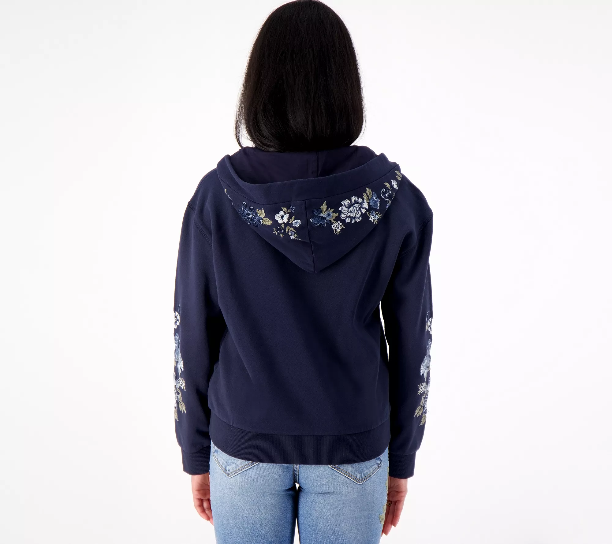 Driftwood Jeans Embroidered Zip-Up Hoodie- Blue Bell Fleur