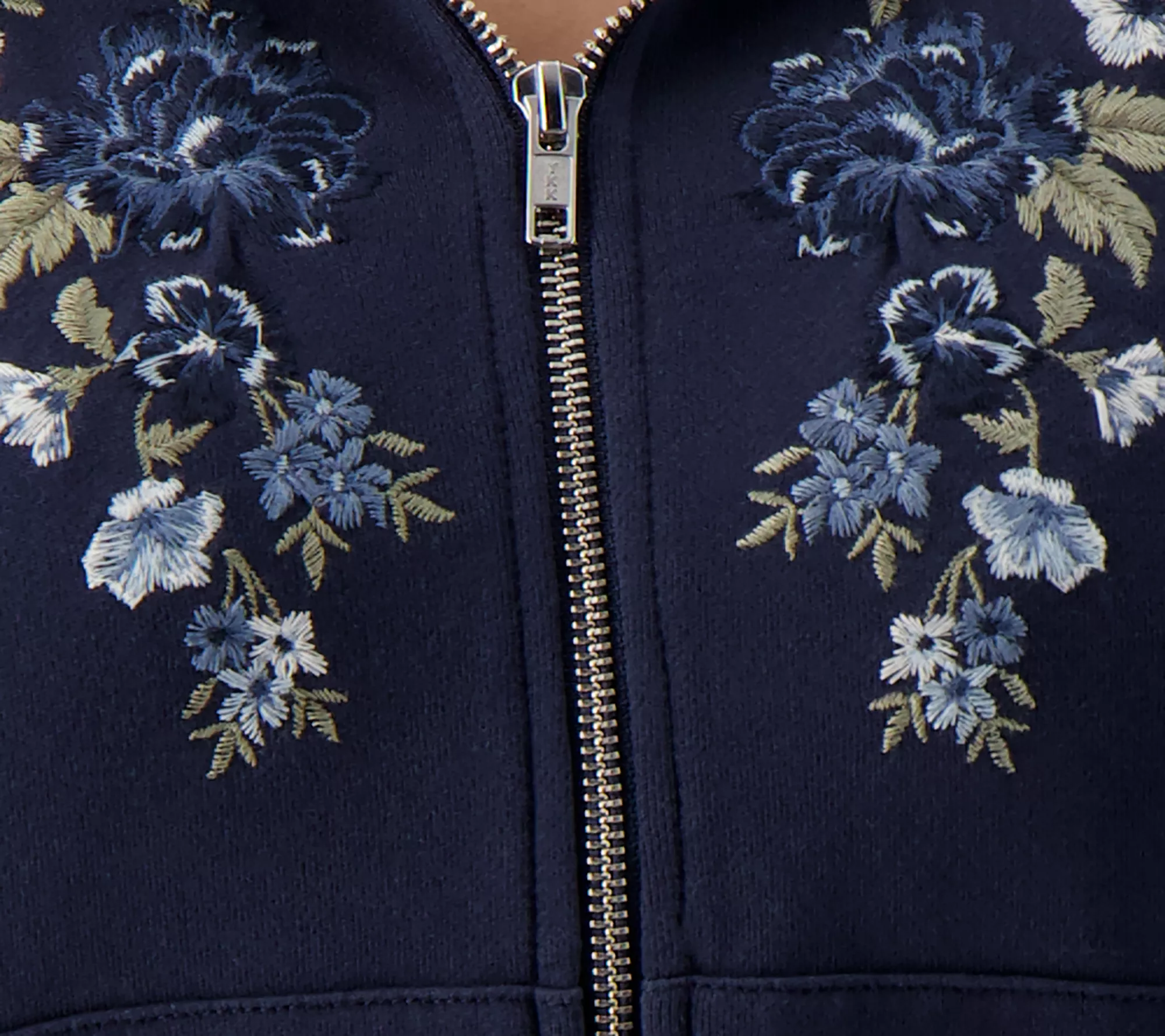 Driftwood Jeans Embroidered Zip-Up Hoodie- Blue Bell Fleur