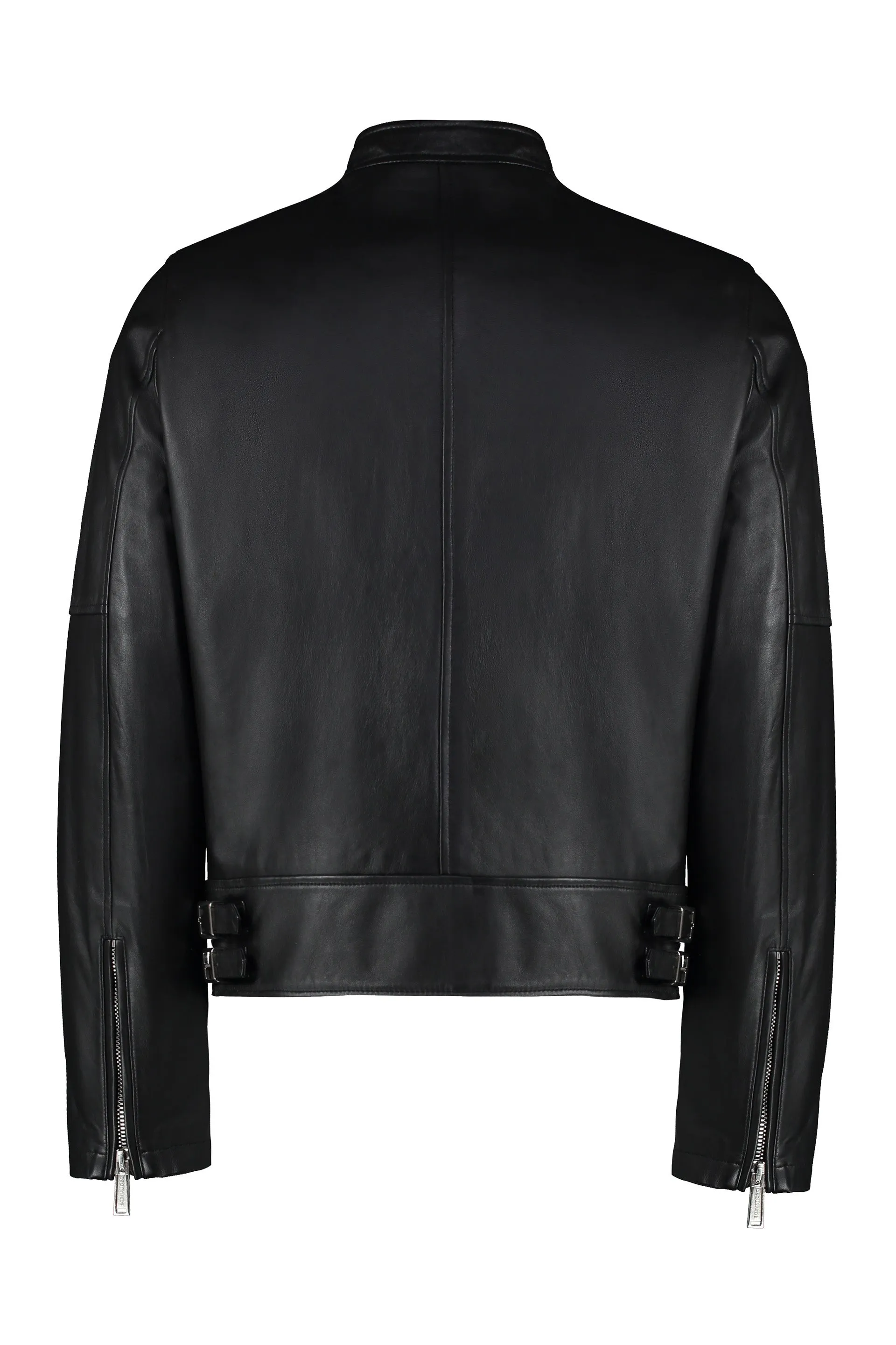 DSQUARED2 Men's Slim Fit Black Leather Biker Jacket for SS23