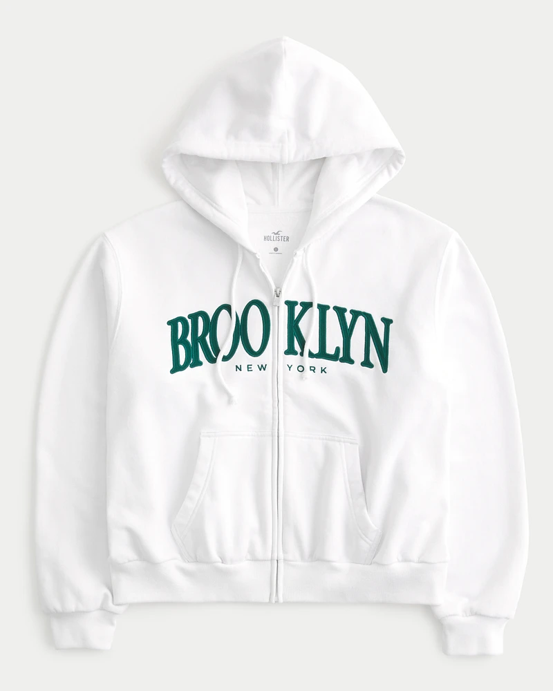 Easy Brooklyn New York Graphic Zip-Up Hoodie