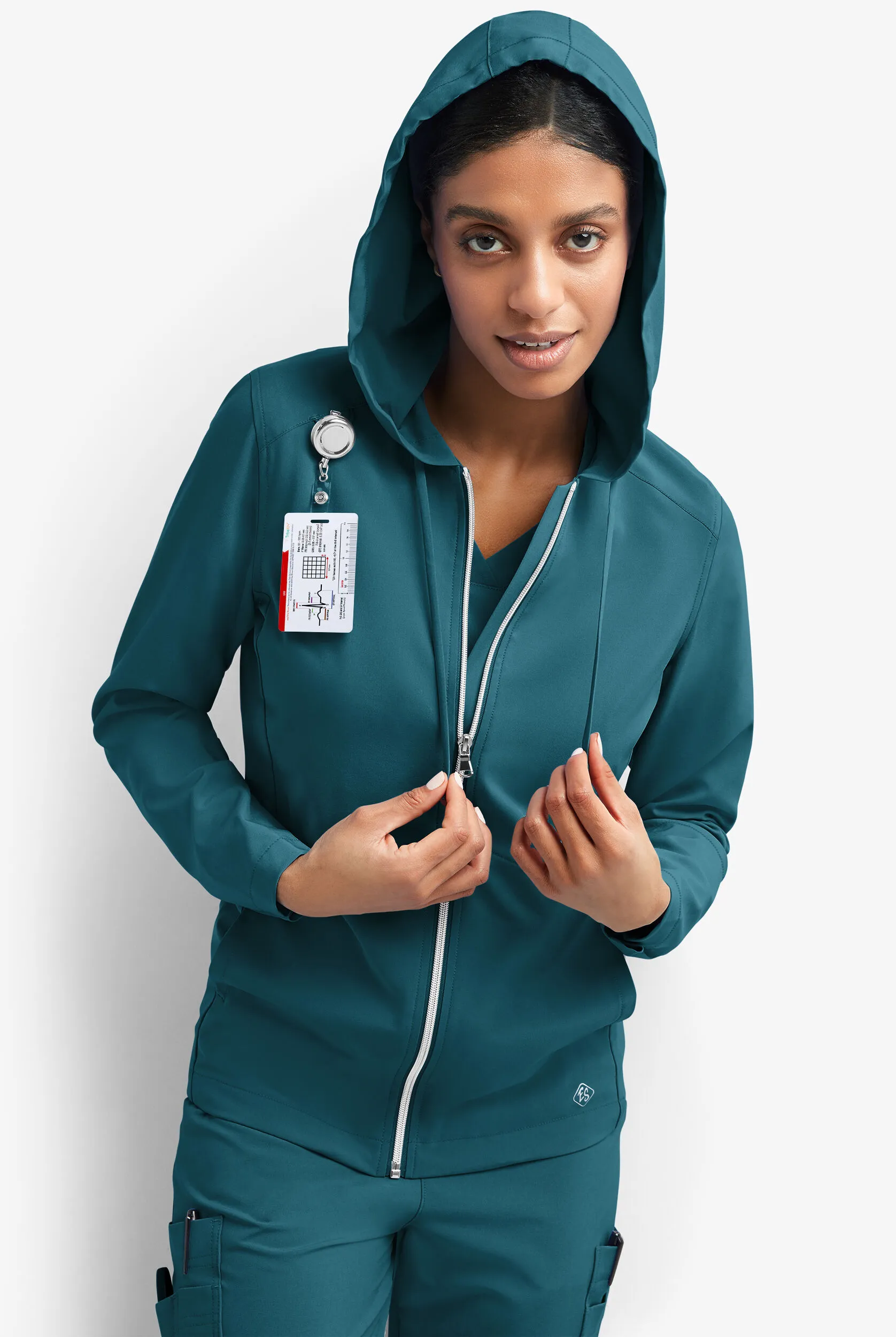 Easy STRETCH Selena Women's 5-Pocket Long Sleeve Zip-Front Scrub Hoodie