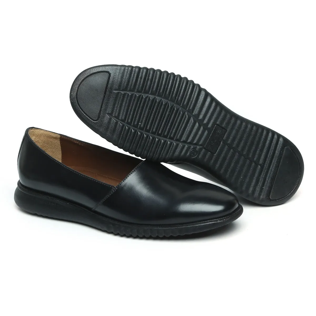 Easy Wear Light Weight Slip-Ons Shoes in Black Leather