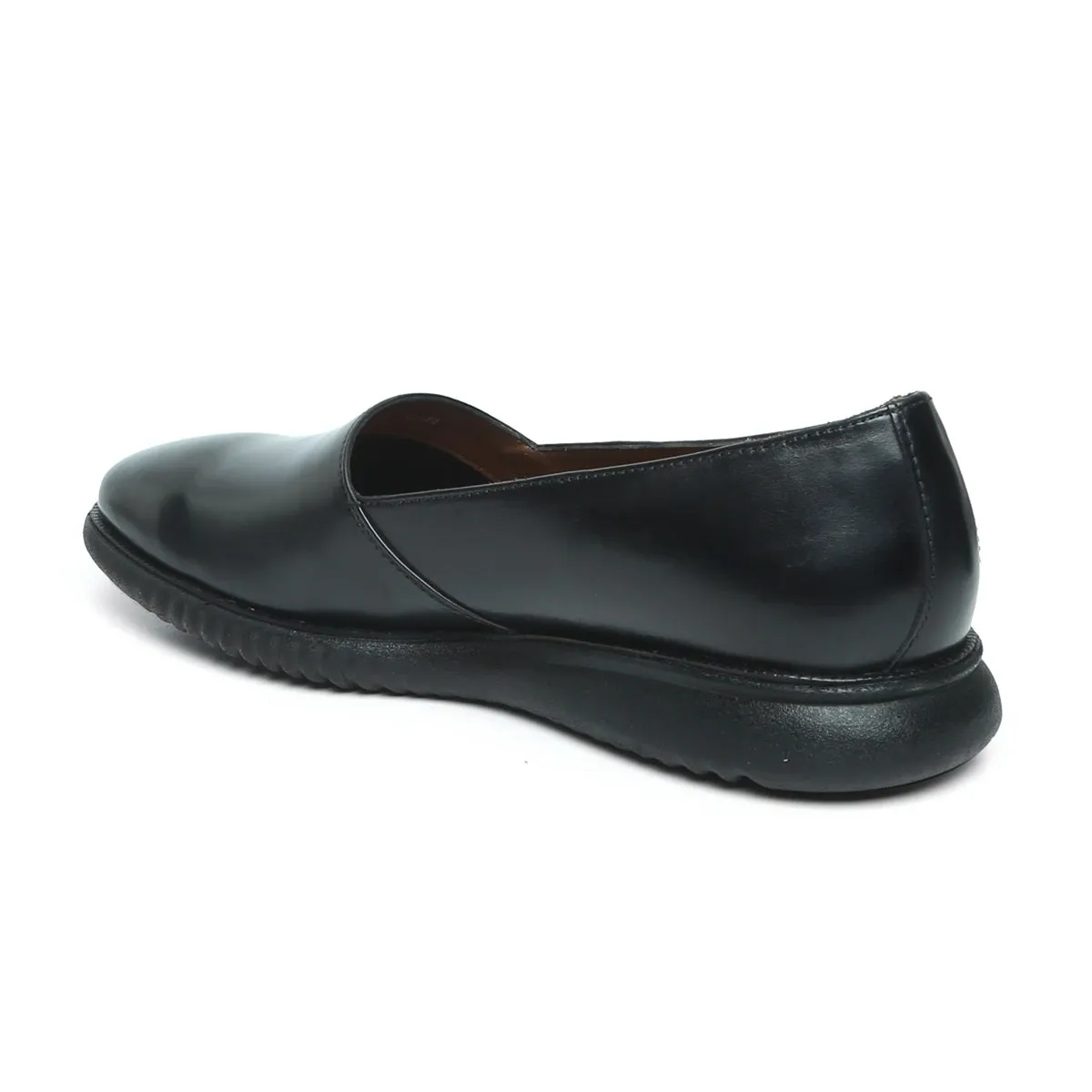 Easy Wear Light Weight Slip-Ons Shoes in Black Leather