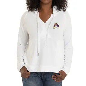 ECU Pirates Women's White Christine Cross Front Tri-Blend Pullover Hoodie