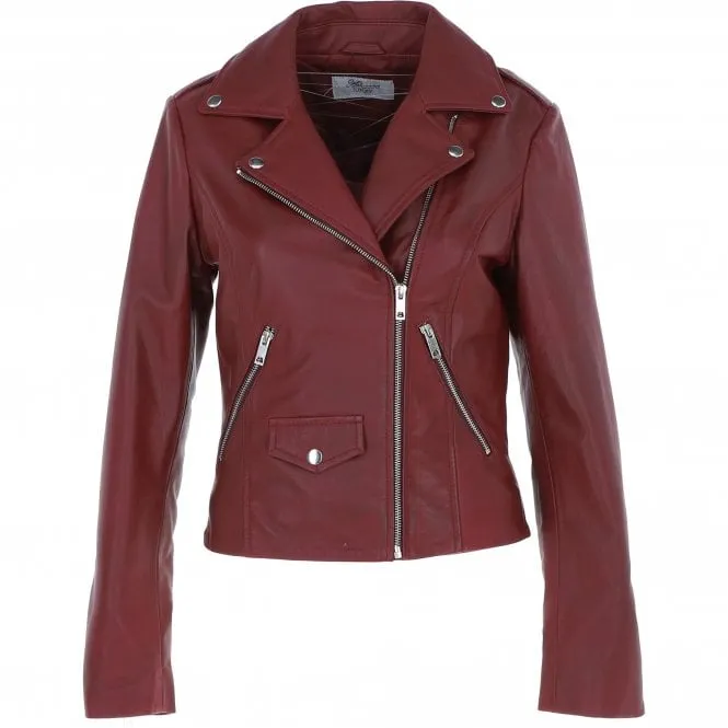 Exquisite Ashwood Leather Ladies Biker Jacket Burgundy: AWL-1881