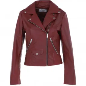 Exquisite Ashwood Leather Ladies Biker Jacket Burgundy: AWL-1881