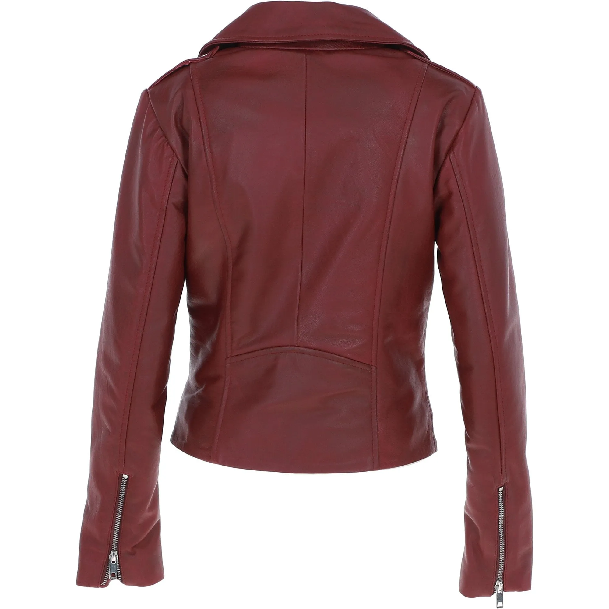 Exquisite Ashwood Leather Ladies Biker Jacket Burgundy: AWL-1881