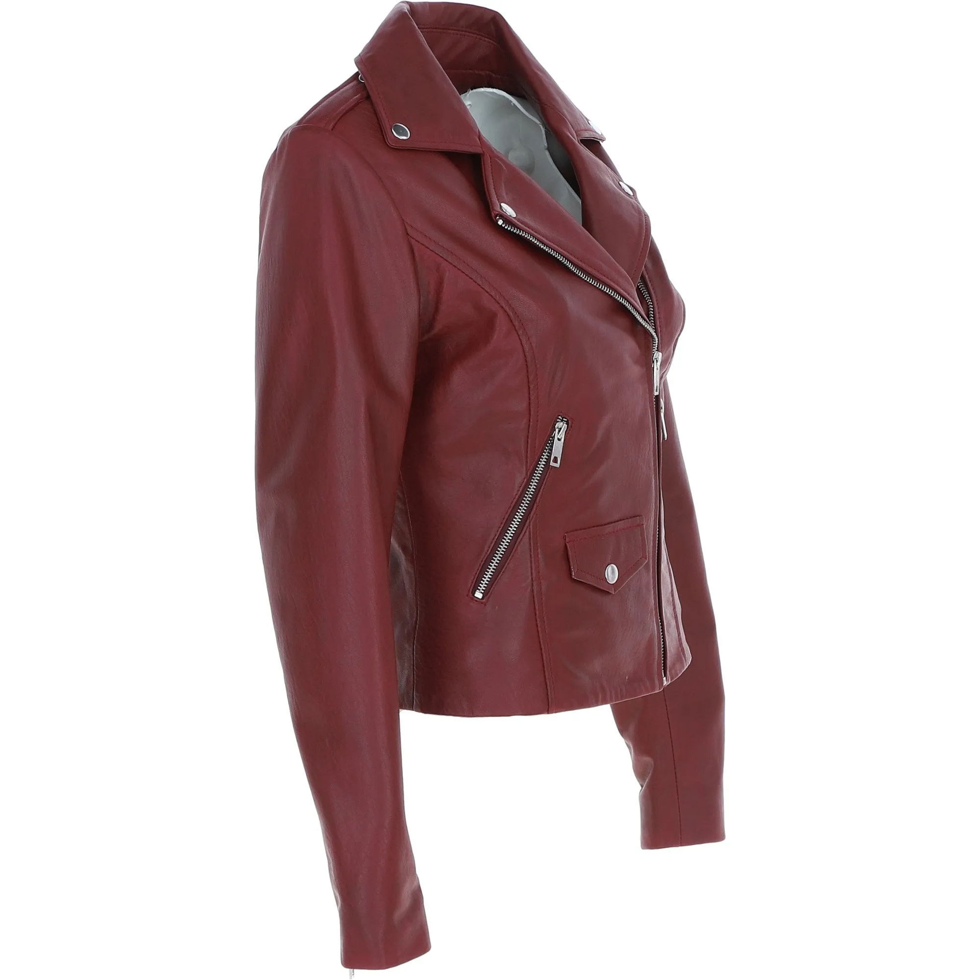 Exquisite Ashwood Leather Ladies Biker Jacket Burgundy: AWL-1881