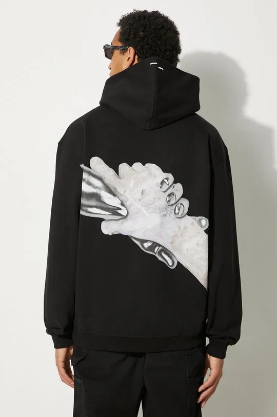 Filling Pieces cotton sweatshirt Handshake Elements black color hooded with a print 80614111861