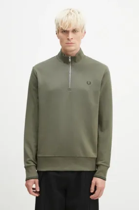 Fred Perry cotton sweatshirt Half Zip Sweatshirt men's green color hooded smooth M3574.W49