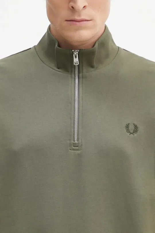 Fred Perry cotton sweatshirt Half Zip Sweatshirt men's green color hooded smooth M3574.W49