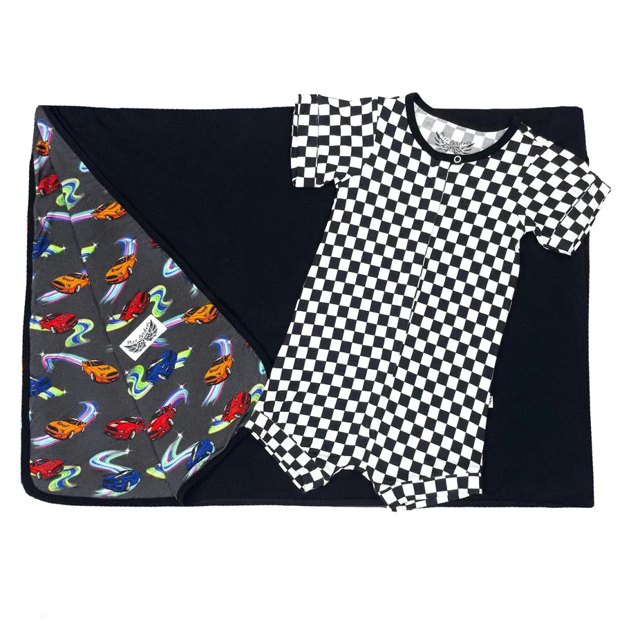 Free Birdees Short Two-Way Short Zippy Romper - Finish Line Checkers