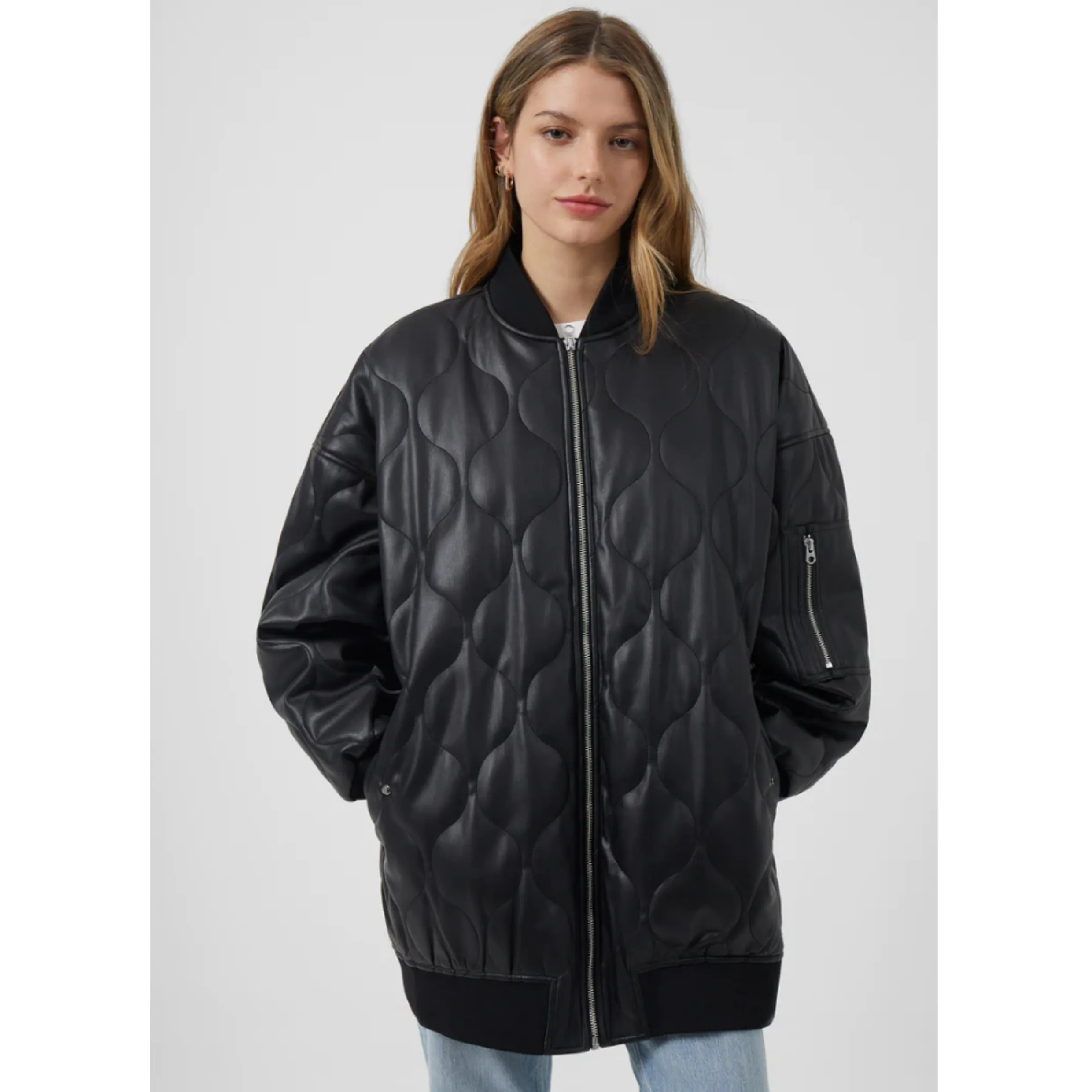 French Connection Etta Recycled Vegan Leather Oversized Quilted Jacket 75TAZ