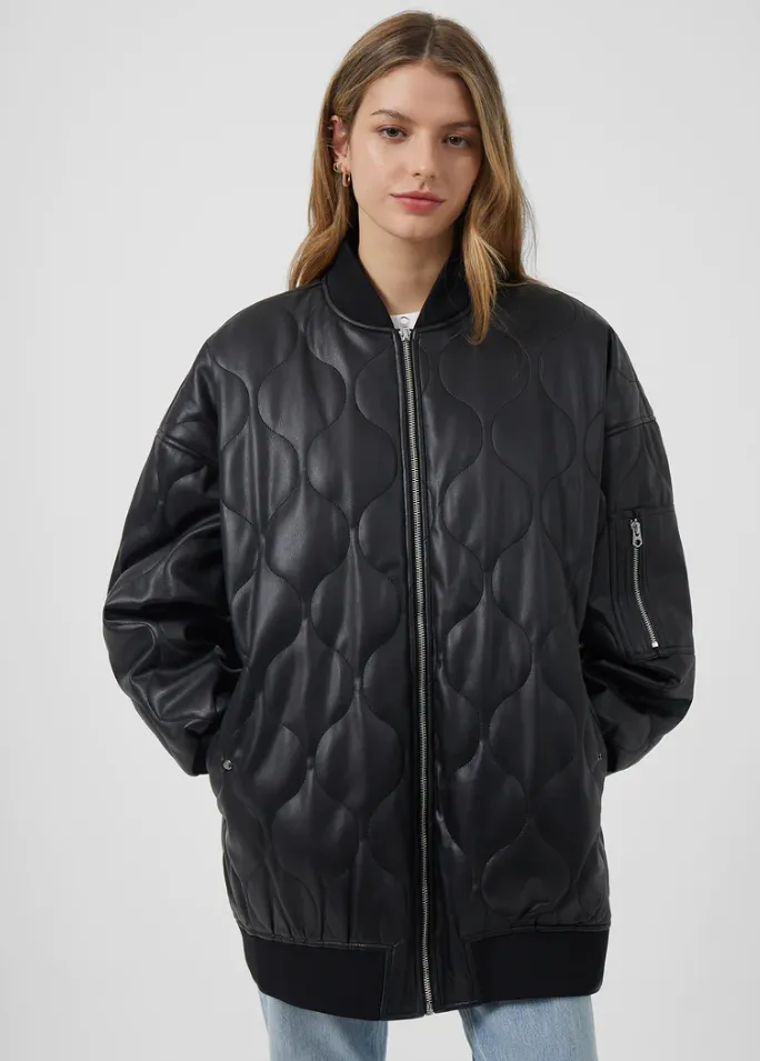 French Connection Etta Recycled Vegan Leather Oversized Quilted Jacket 75TAZ