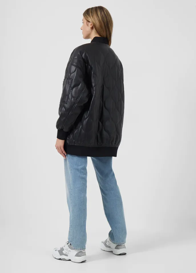 French Connection Etta Recycled Vegan Leather Oversized Quilted Jacket 75TAZ