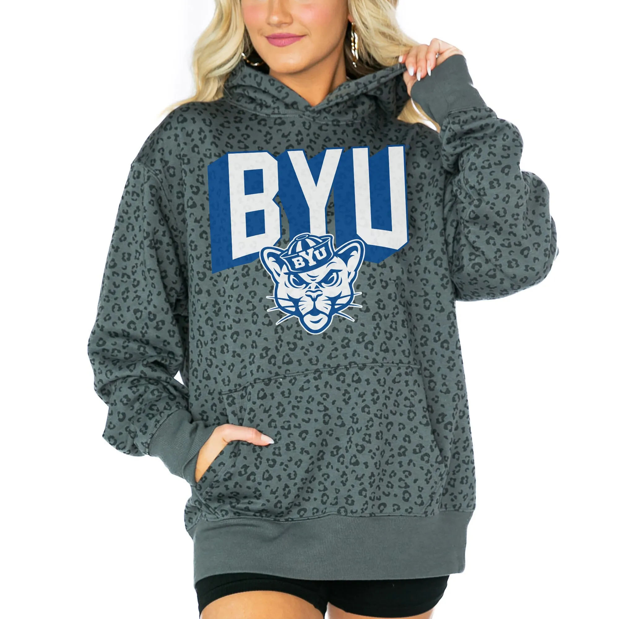 Gameday Couture  BYU Cougars Women's Black Running Wild Leopard Print Pullover Hoodie