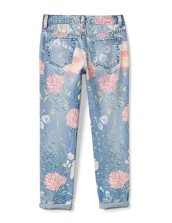 GAP Girls Blue Girlfriend Jeans In Floral Print