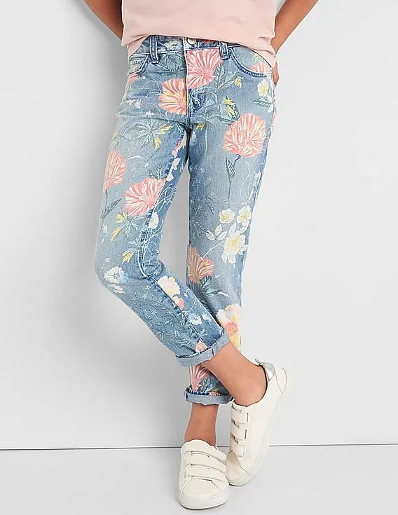 GAP Girls Blue Girlfriend Jeans In Floral Print