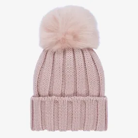 Girls Pink Wool Knitted Pom-Pom Hat