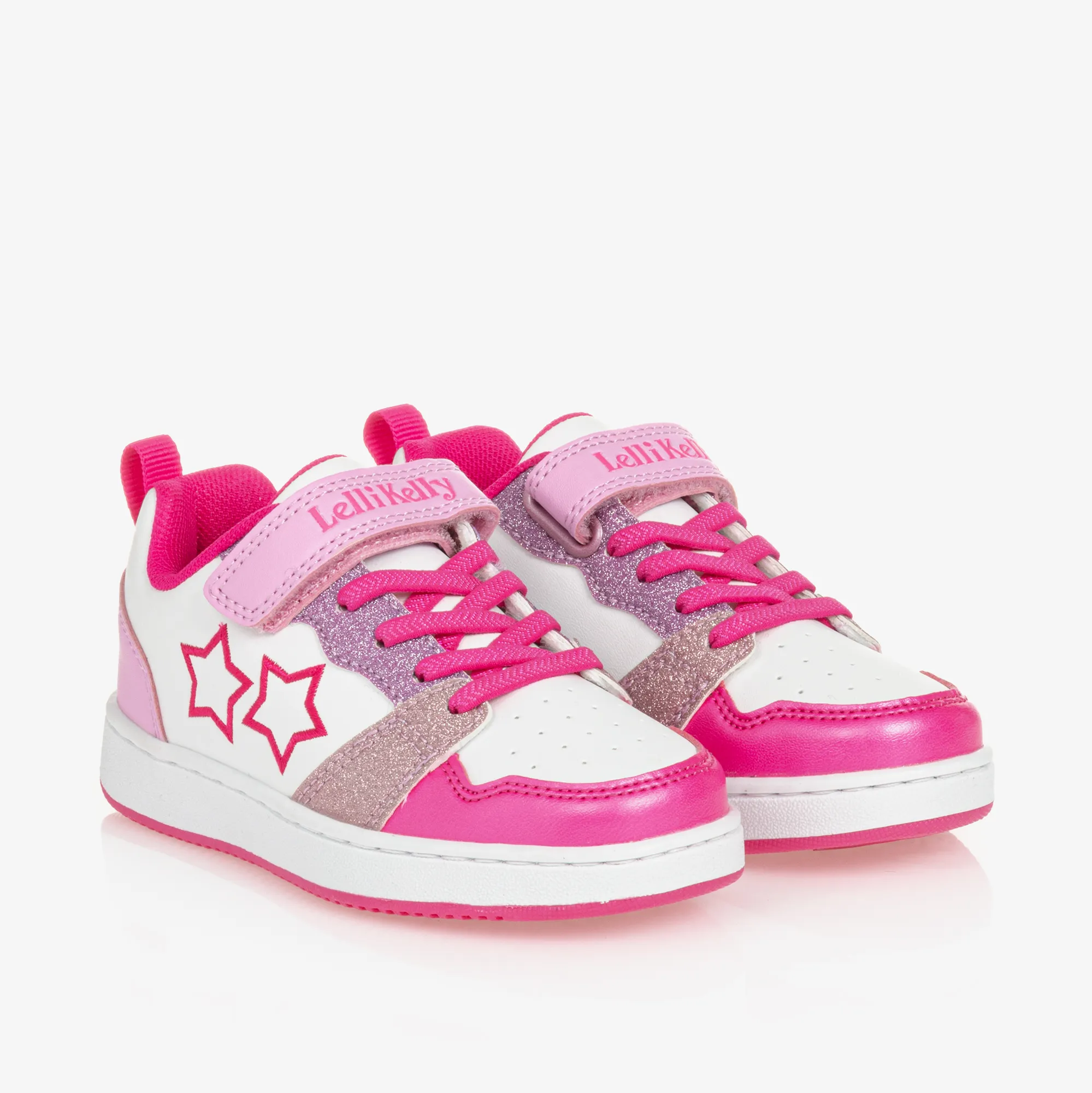 Girls White & Pink Star Velcro Trainers